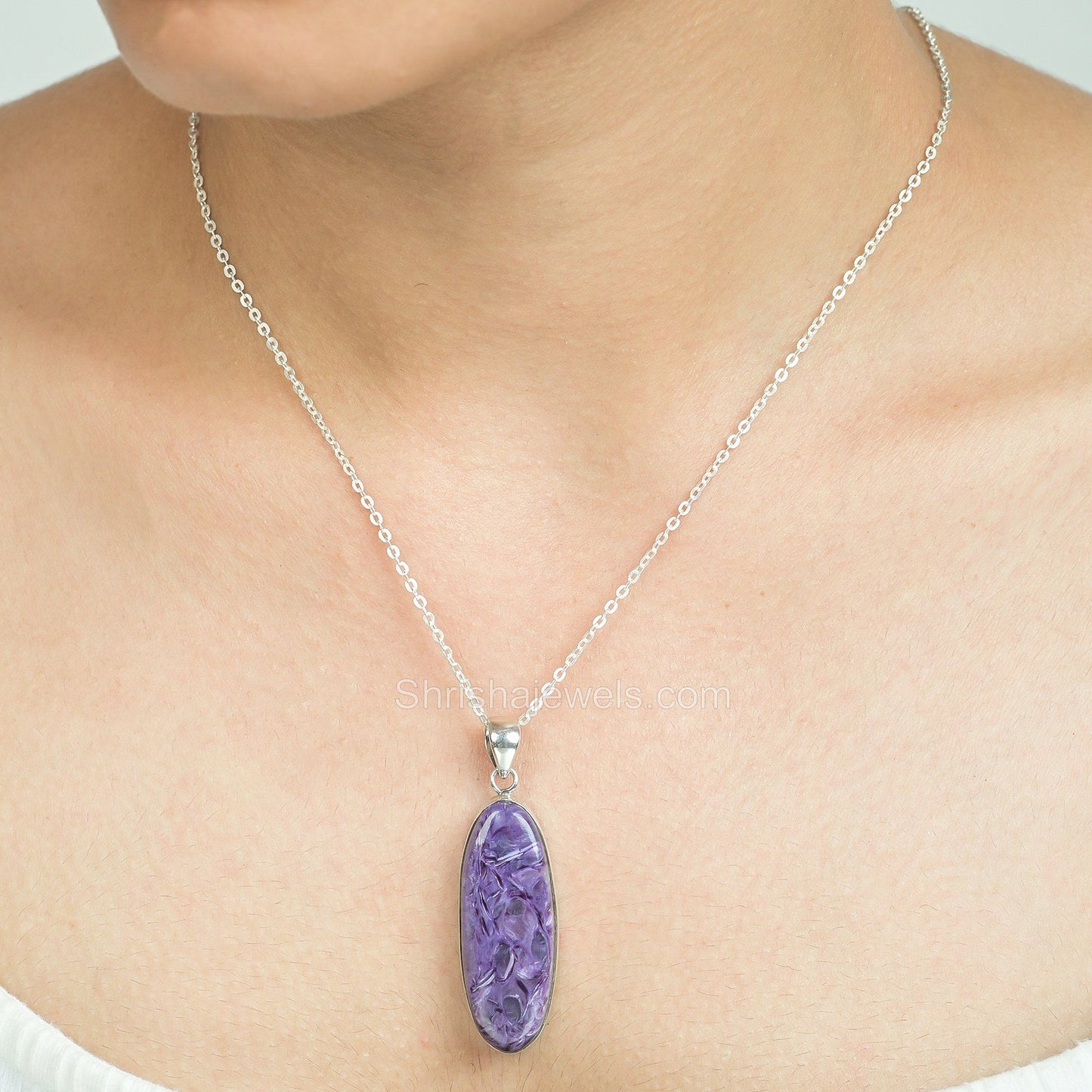 Charoite 925 Sterling Silver Pendant - One of Kind Ring - Shrisha Jewels - SJPD-10026