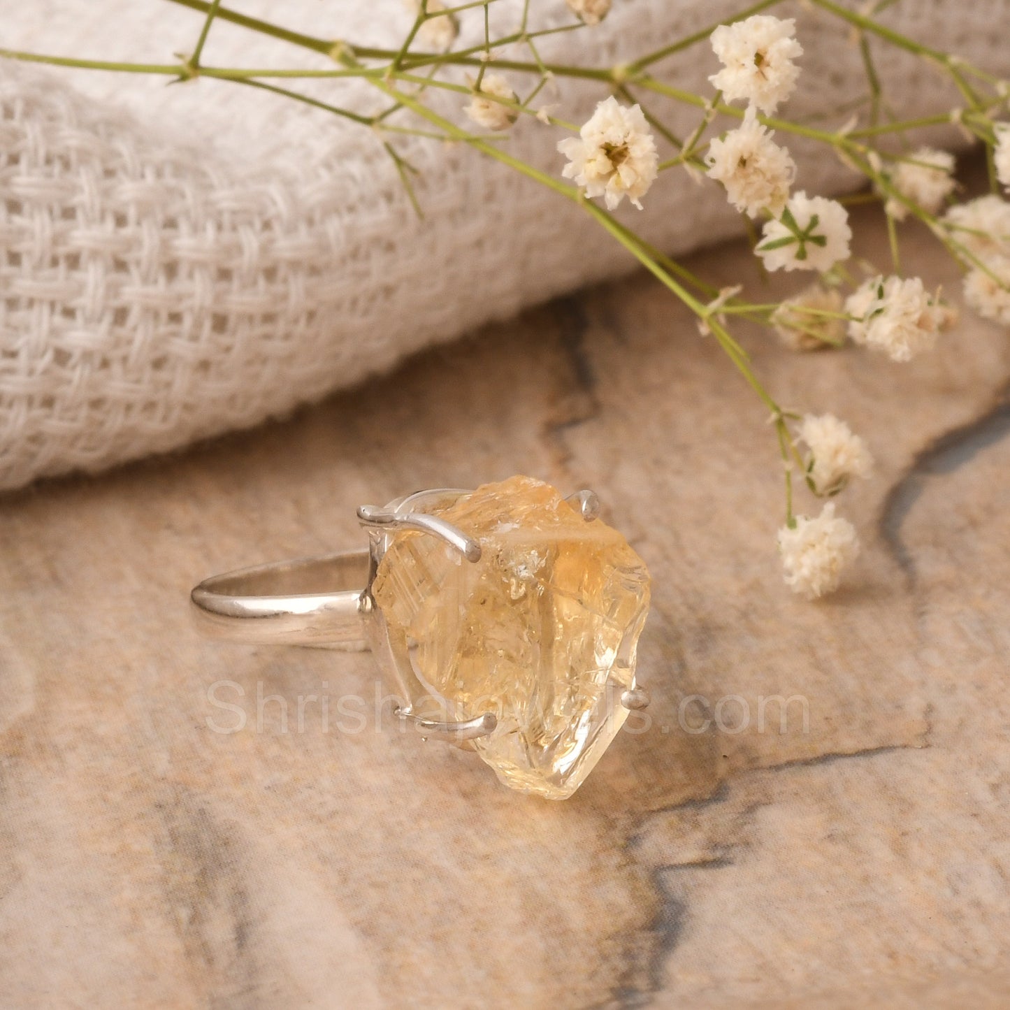 Citrine Rough 925 Sterling Silver Ring, SIZE - 6 1/2 US - One of Kind Ring - Shrisha Jewels - SJRG- 10077