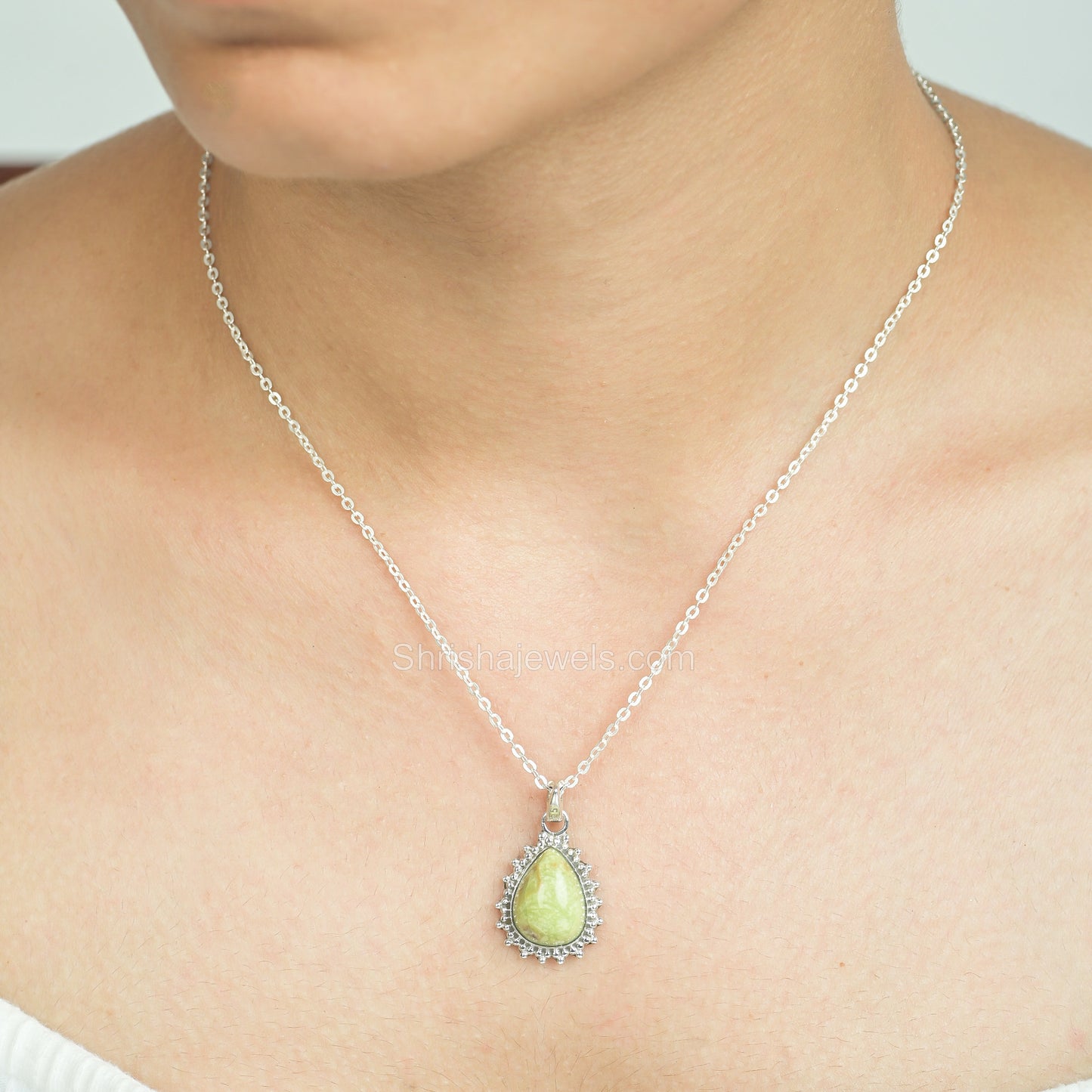Green Opal 925 Sterling Silver Pendant - One of Kind Ring - Shrisha Jewels - SJPD-10023