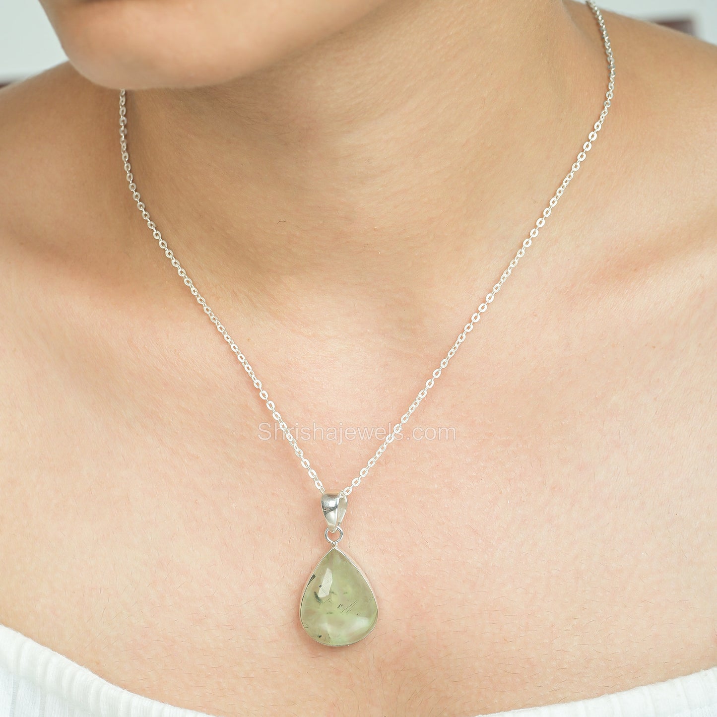 Prehnite 925 Sterling Silver Pendant - One of Kind Ring - Shrisha Jewels - SJPD-10015