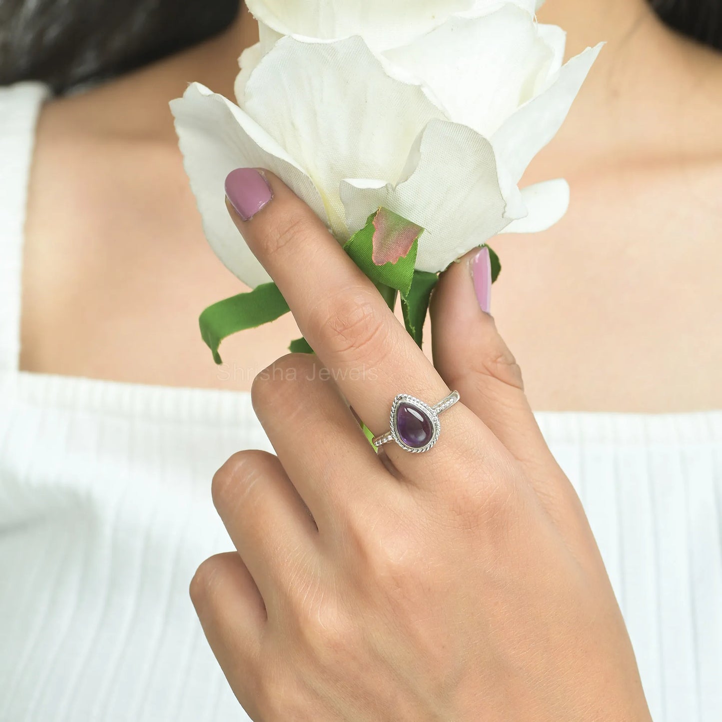 Purple Amethyst Pear Shape Ring