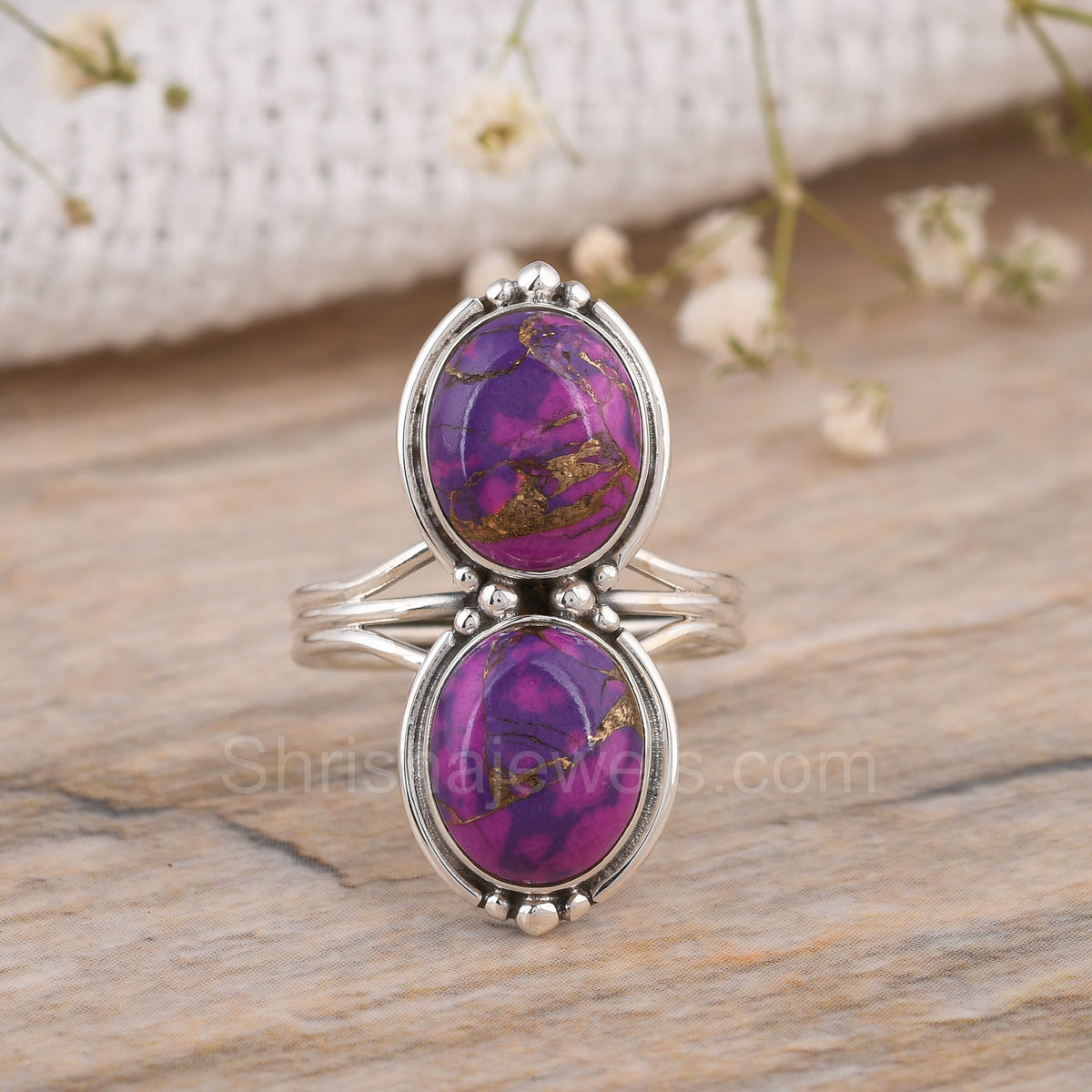 Purple Copper Turquoise 925 Silver Ring - Shrisha Jewels - SJRG-10047