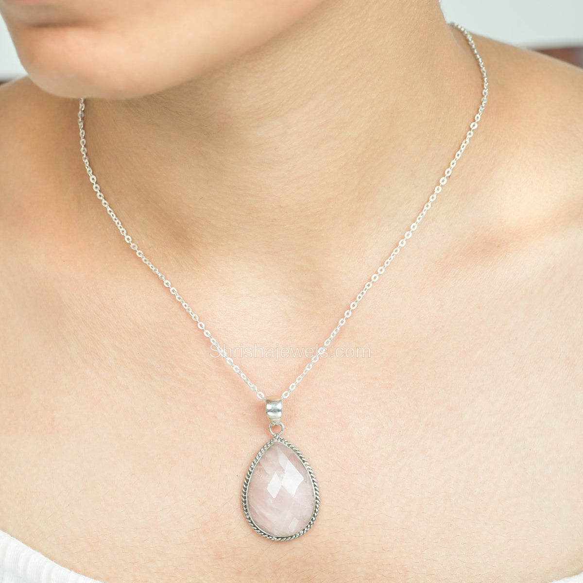 Rose Quartz 925 Sterling Silver Pendant - One of Kind Ring - Shrisha Jewels - SJPD-10025