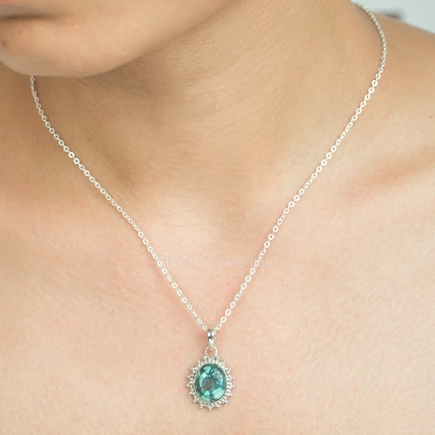 Tibetan Turquoise 925 Sterling Silver Pendant - One of Kind Ring - Shrisha Jewels - SJPD-10034