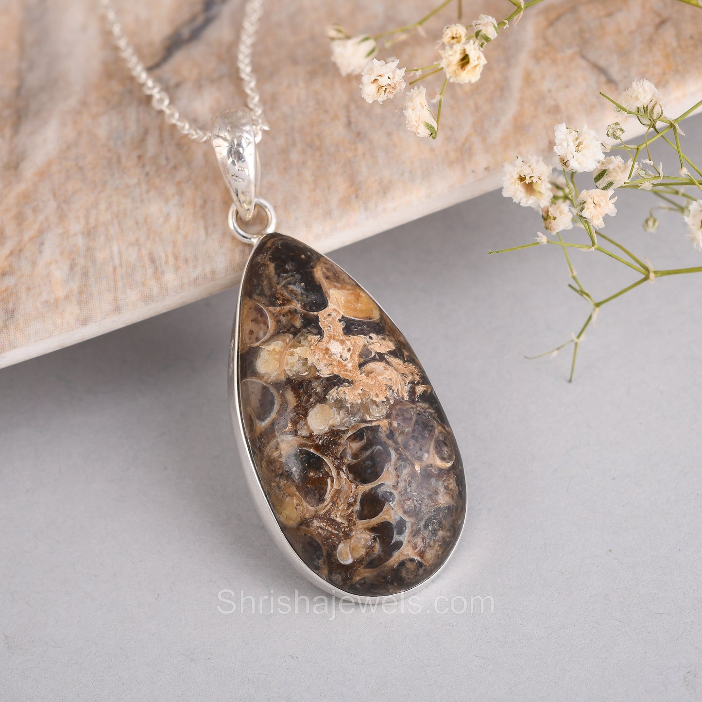 Turtella Jasper 925 Sterling Silver Pendant - One of Kind Ring - Shrisha Jewels - SJPD-10014