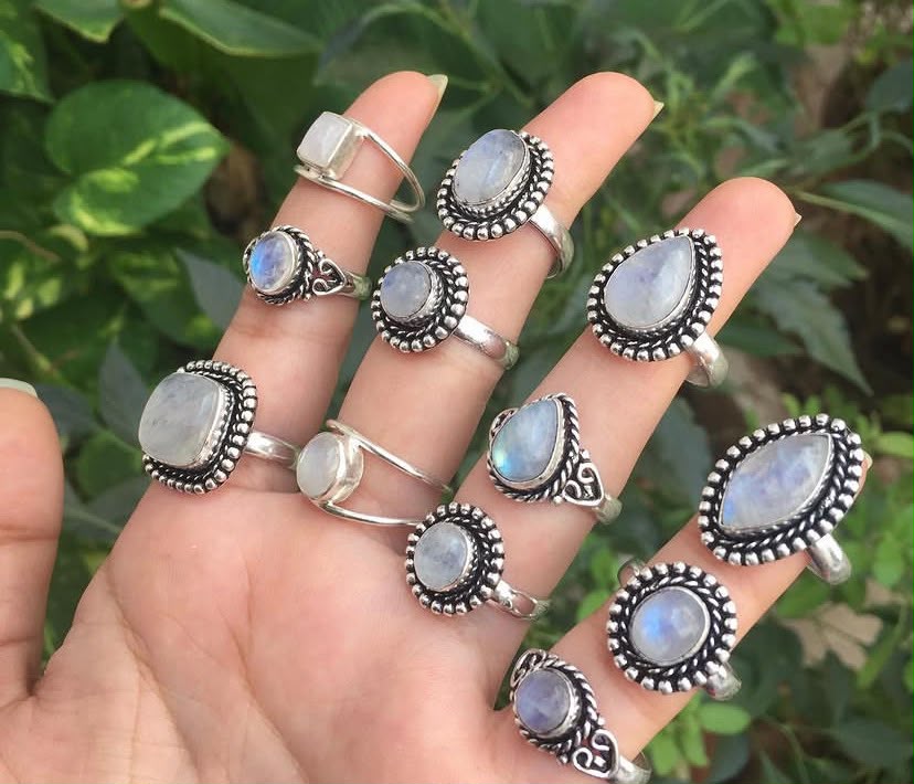 Wholesale 925 Sterling Silver Moonstone Rings | Assorted Gemstone Rings Bulk