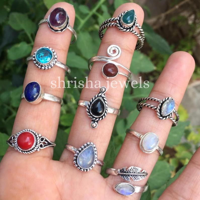 Assorted 925 Silver Plated Mix Gemstone Rings Lot Wholesale Jewelry USA