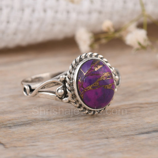 Purple Copper Turquoise 925 Silver Ring - Shrisha Jewels - SJRG-10033