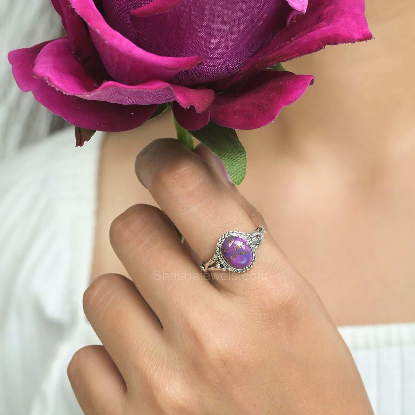 Purple Copper Turquoise 925 Silver Ring - Shrisha Jewels - SJRG-10033