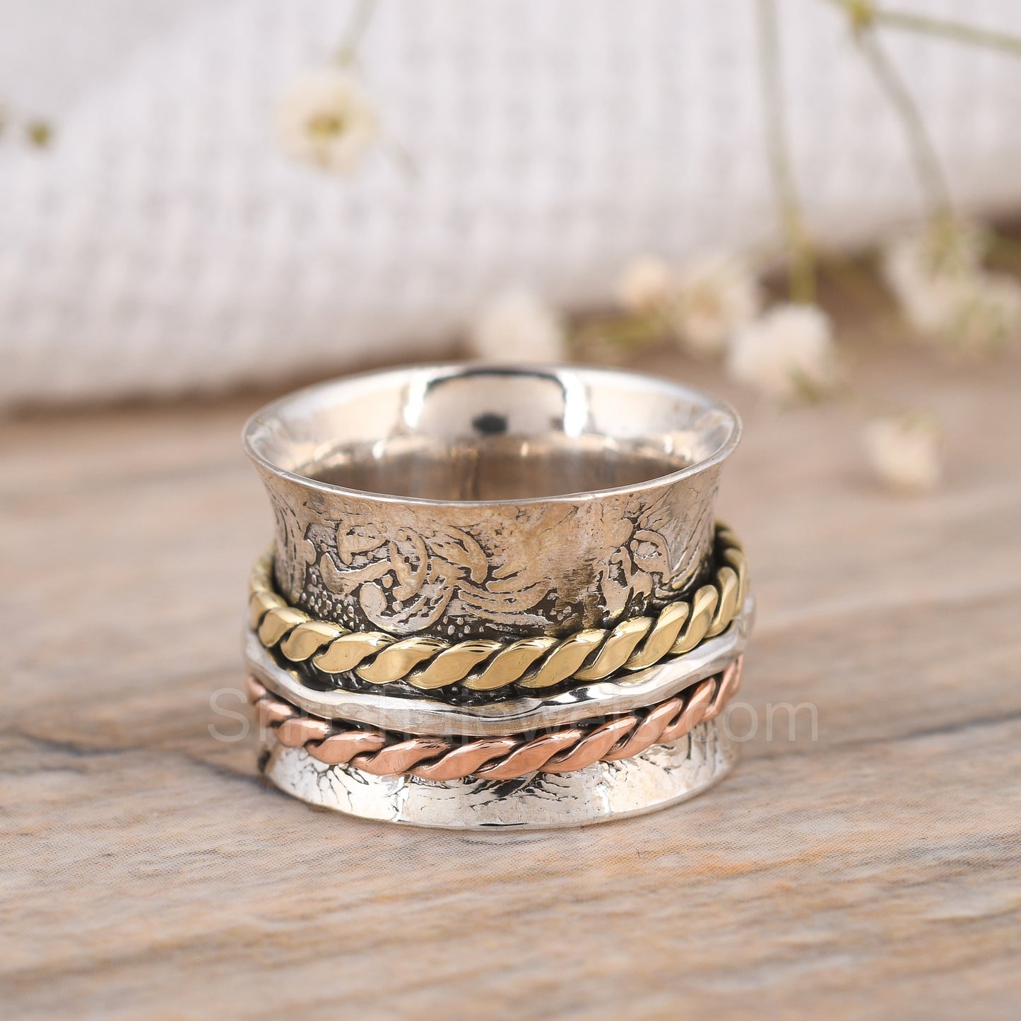 Silver Golden Anxiety Spinner Ring