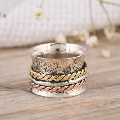 Silver Golden Anxiety Spinner Ring