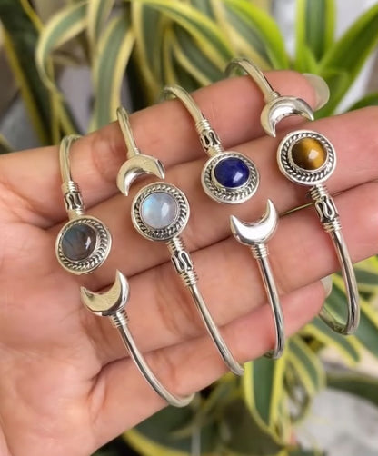 925 Sterling Silver Natural Gemstone Moon Bangles Wholesale