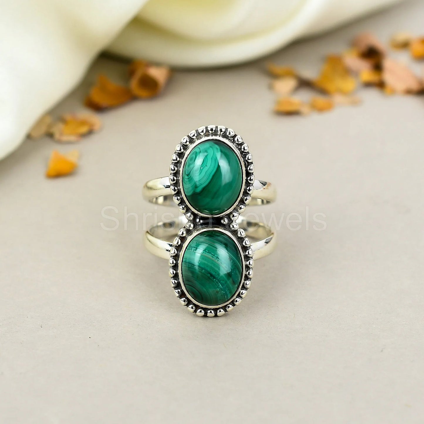 Natural Green Malachite 925 Sterling Silver Handmade Boho Jewelry Ring