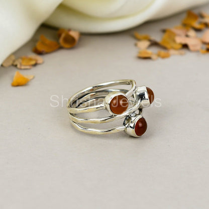 Carnelian Gemstone 925 Sterling Silver Handmade Boho Jewelry Ring For Women