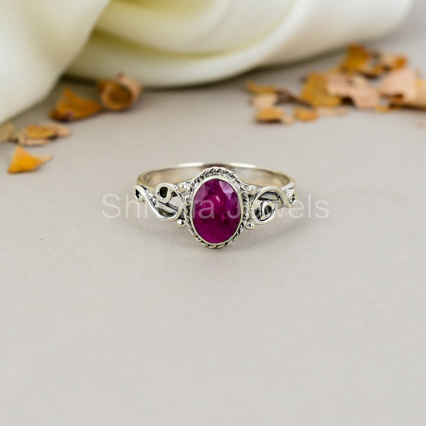 Ruby Gemstone 925 Sterling Silver Handmade Boho Jewelry Ring For Women