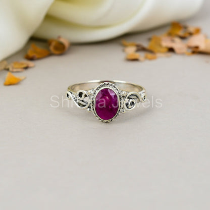 Ruby Gemstone 925 Sterling Silver Handmade Boho Jewelry Ring For Women