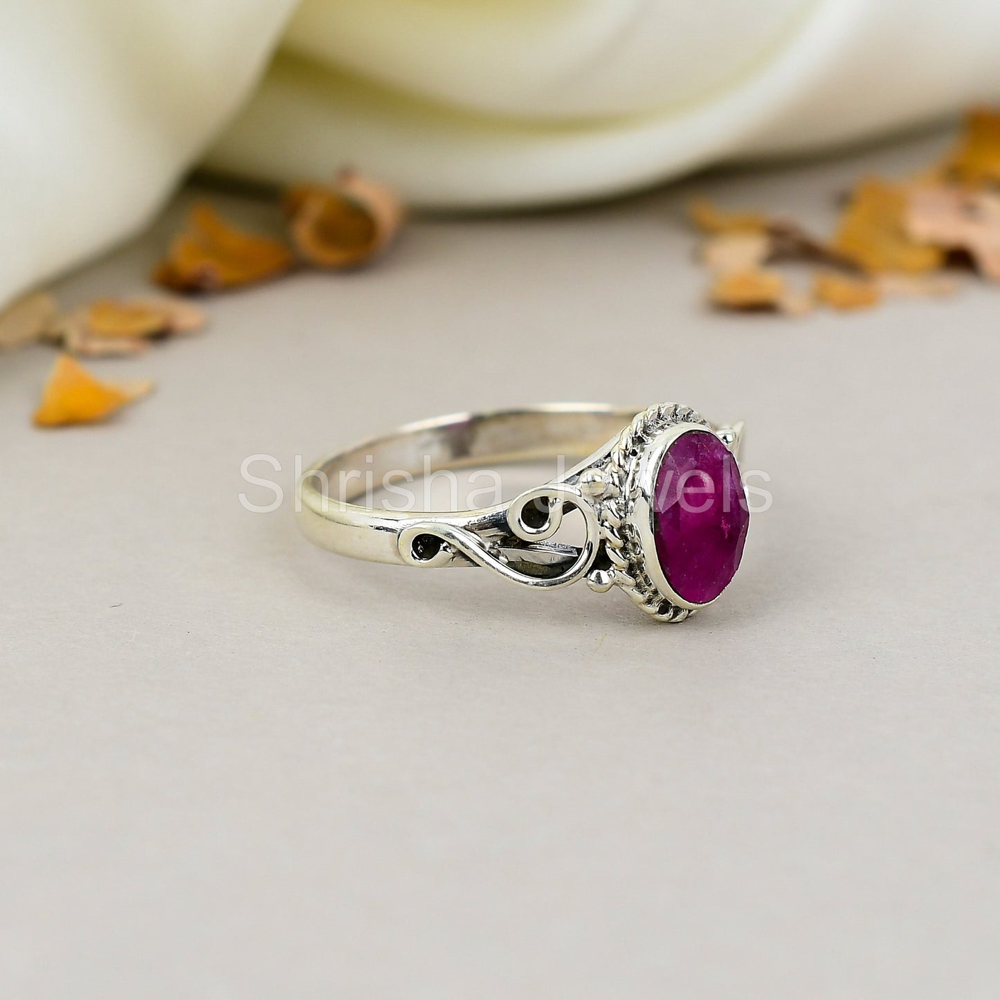 Ruby Gemstone 925 Sterling Silver Handmade Boho Jewelry Ring For Women