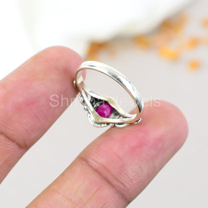 Ruby Gemstone 925 Sterling Silver Handmade Boho Jewelry Ring For Women