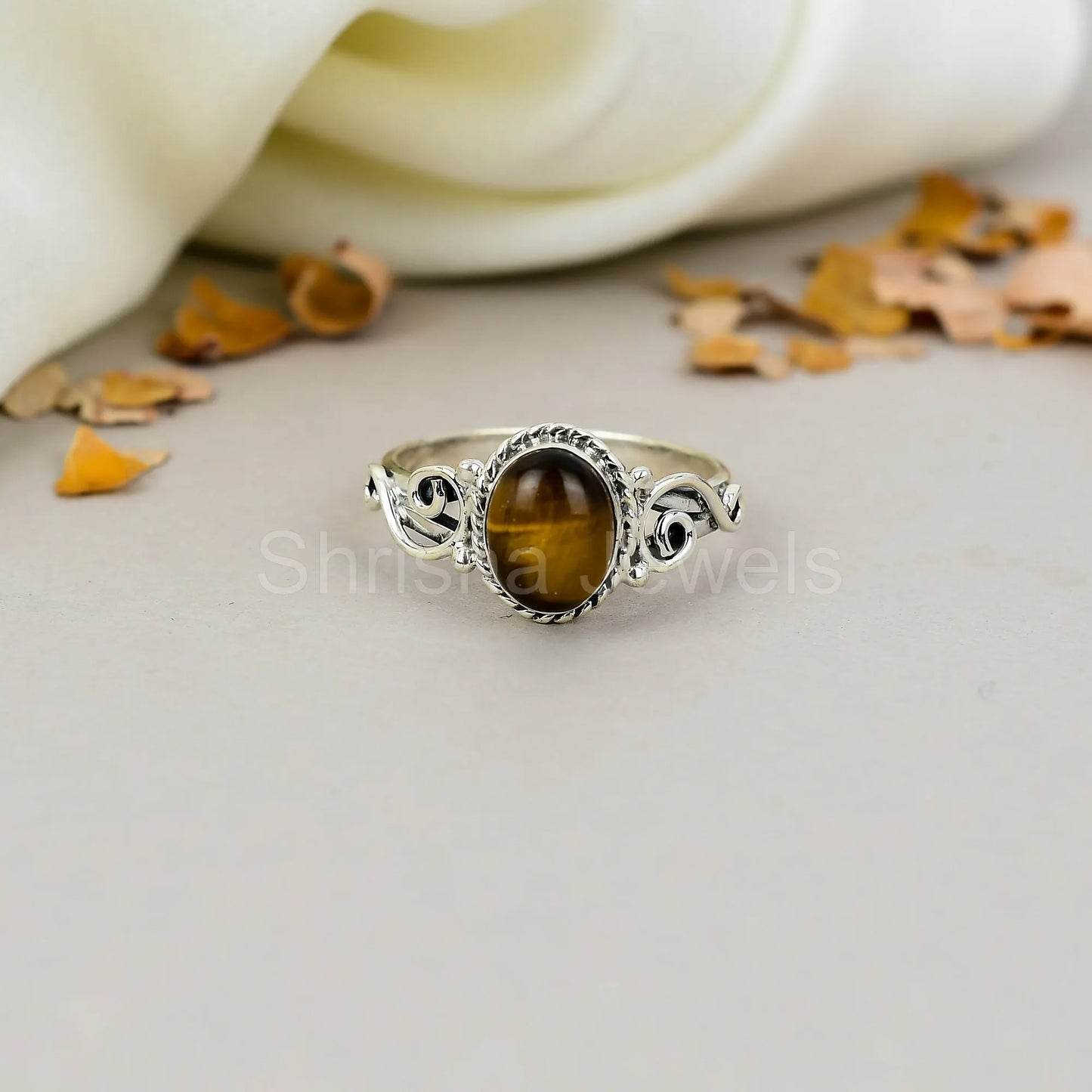 Tiger's Eye Gemstone 925 Sterling Silver Handmade Boho Jewelry Ring For Women