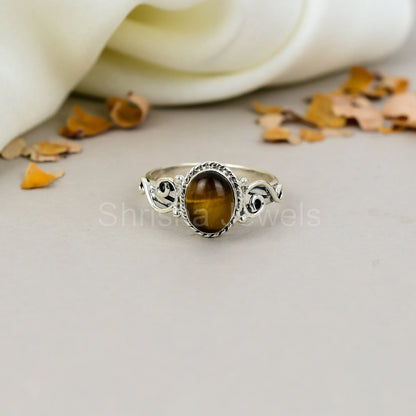 Tiger's Eye Gemstone 925 Sterling Silver Handmade Boho Jewelry Ring For Women