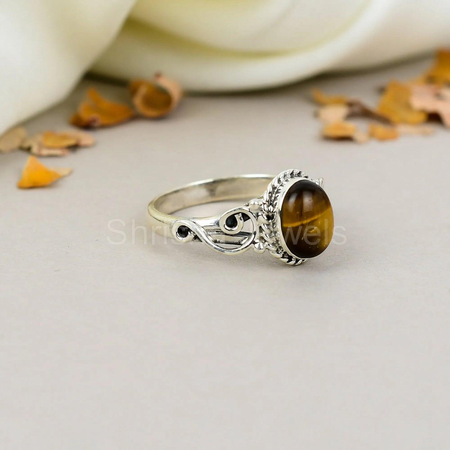 Tiger's Eye Gemstone 925 Sterling Silver Handmade Boho Jewelry Ring For Women