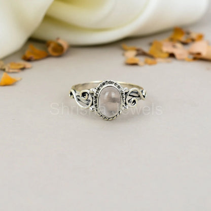 Rose Quartz Gemstone 925 Sterling Silver Handmade Boho Jewelry Ring For Women