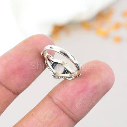 Rose Quartz Gemstone 925 Sterling Silver Handmade Boho Jewelry Ring For Women