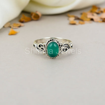 Green Onyx Gemstone 925 Sterling Silver Handmade Boho Jewelry Ring For Women