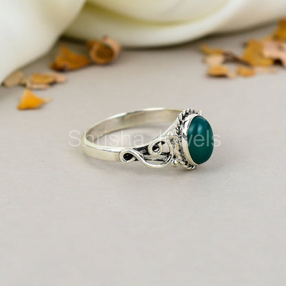 Green Onyx Gemstone 925 Sterling Silver Handmade Boho Jewelry Ring For Women