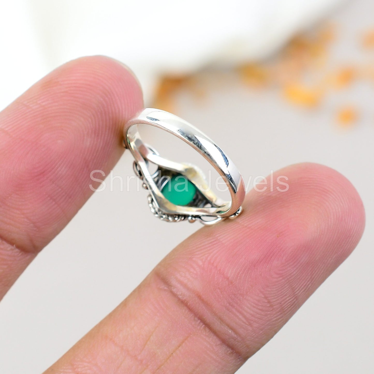 Green Onyx Gemstone 925 Sterling Silver Handmade Boho Jewelry Ring For Women
