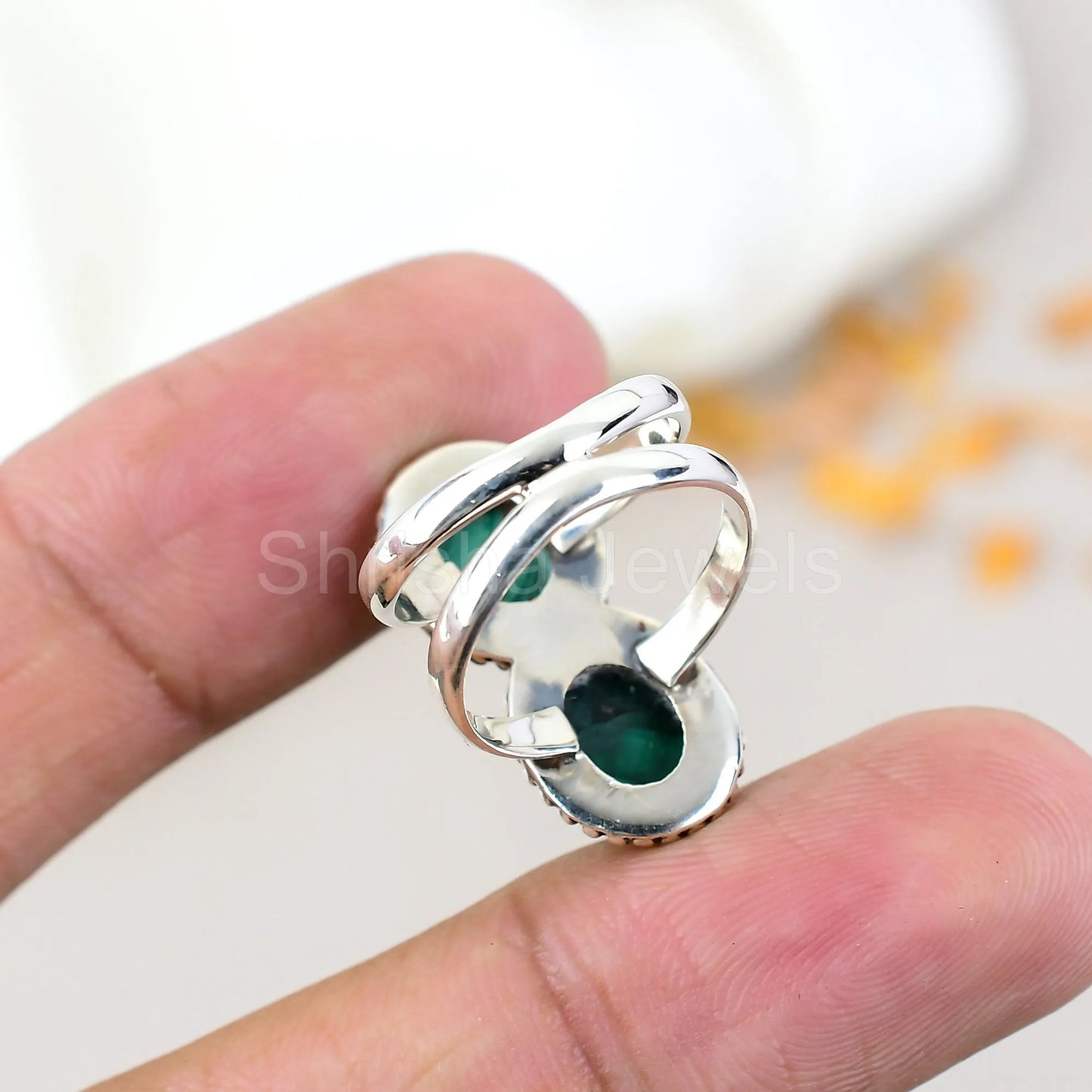 Natural Green Malachite 925 Sterling Silver Handmade Boho Jewelry Ring