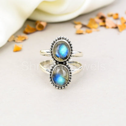 Labradorite Gemstone 925 Sterling Silver Handmade Boho Jewelry Ring For Women