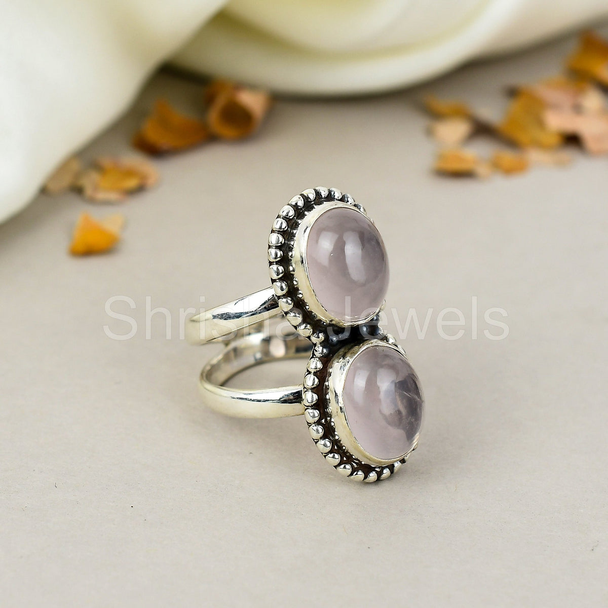 Rose Quartz Gemstone 925 Sterling Silver Handmade Boho Jewelry Ring For Women