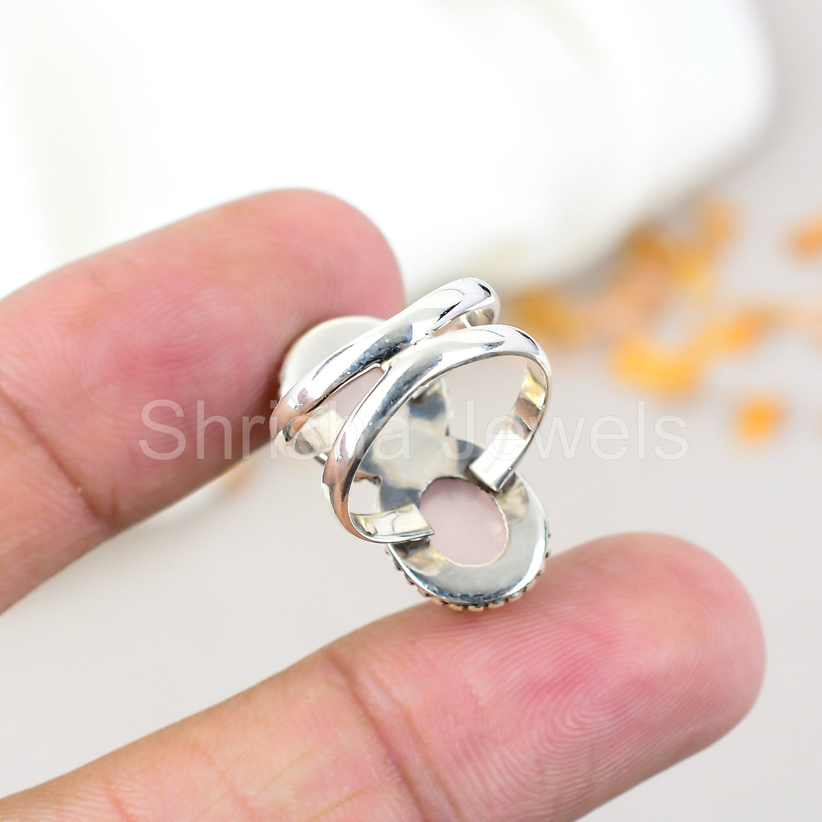 Rose Quartz Gemstone 925 Sterling Silver Handmade Boho Jewelry Ring For Women