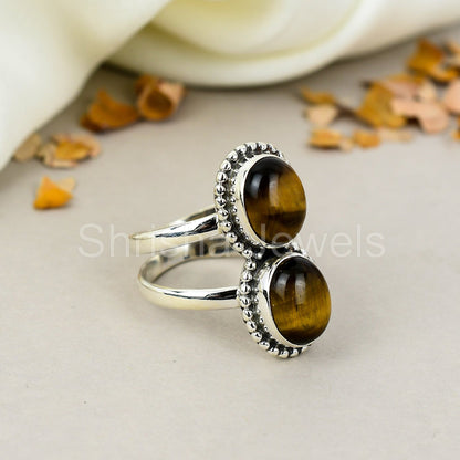 Tiger's Eye Gemstone 925 Sterling Silver Handmade Boho Jewelry Ring For Women