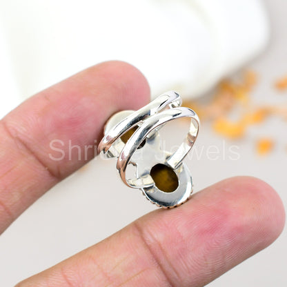 Tiger's Eye Gemstone 925 Sterling Silver Handmade Boho Jewelry Ring For Women