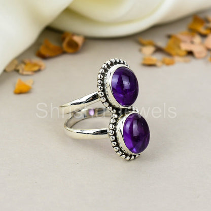 Amethyst Gemstone 925 Sterling Silver Handmade Boho Jewelry Ring For Women