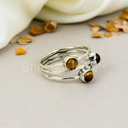 Tiger's Eye Gemstone 925 Sterling Silver Handmade Boho Jewelry Ring For Women