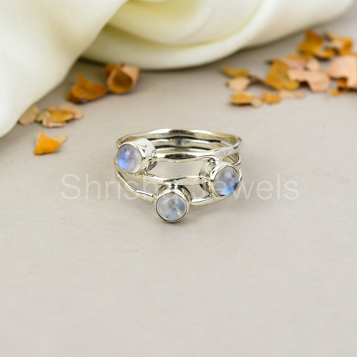 Rainbow Moonstone 925 Sterling Silver Handmade Boho Jewelry Ring For Women