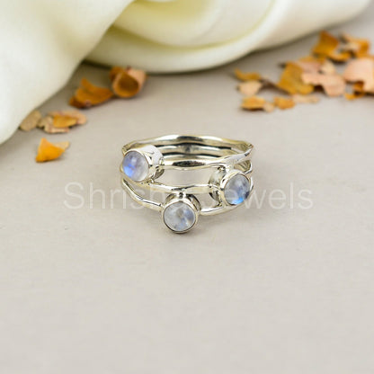 Rainbow Moonstone 925 Sterling Silver Handmade Boho Jewelry Ring For Women