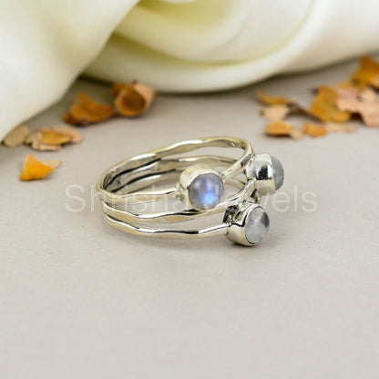 Rainbow Moonstone 925 Sterling Silver Handmade Boho Jewelry Ring For Women