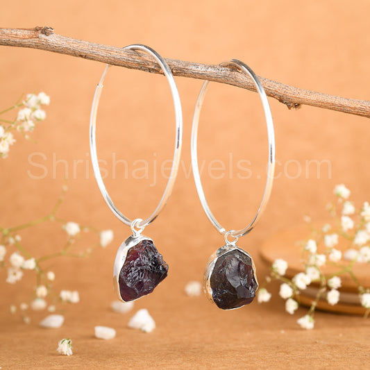 Amethyst Rough 925 Sterling Silver Earrings - Shrisha Jewels - SJER-10056