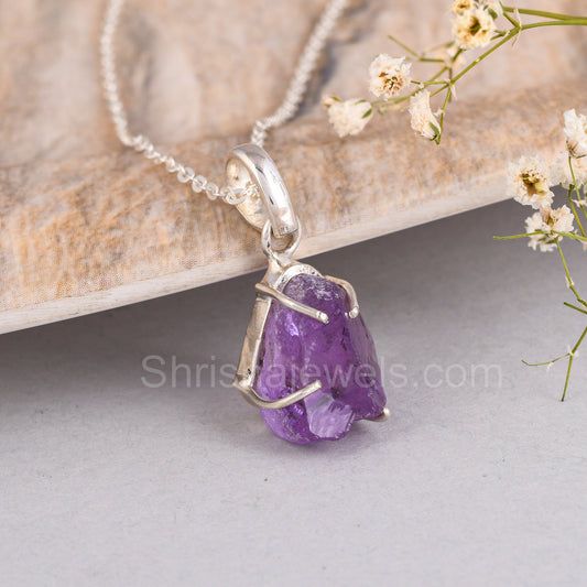 Amethyst Rough 925 Sterling Silver Pendant - Shrisha Jewels - SJPD-10039