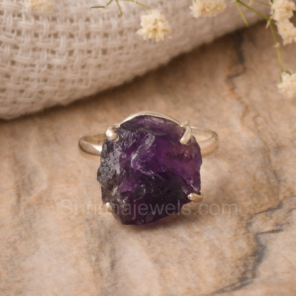 Amethyst Rough 925 Sterling Silver Ring SIZE - 8 US - One of Kind Ring - Shrisha Jewels - SJRG-10074