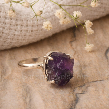 Amethyst Rough 925 Sterling Silver Ring SIZE - 8 US - One of Kind Ring - Shrisha Jewels - SJRG-10074