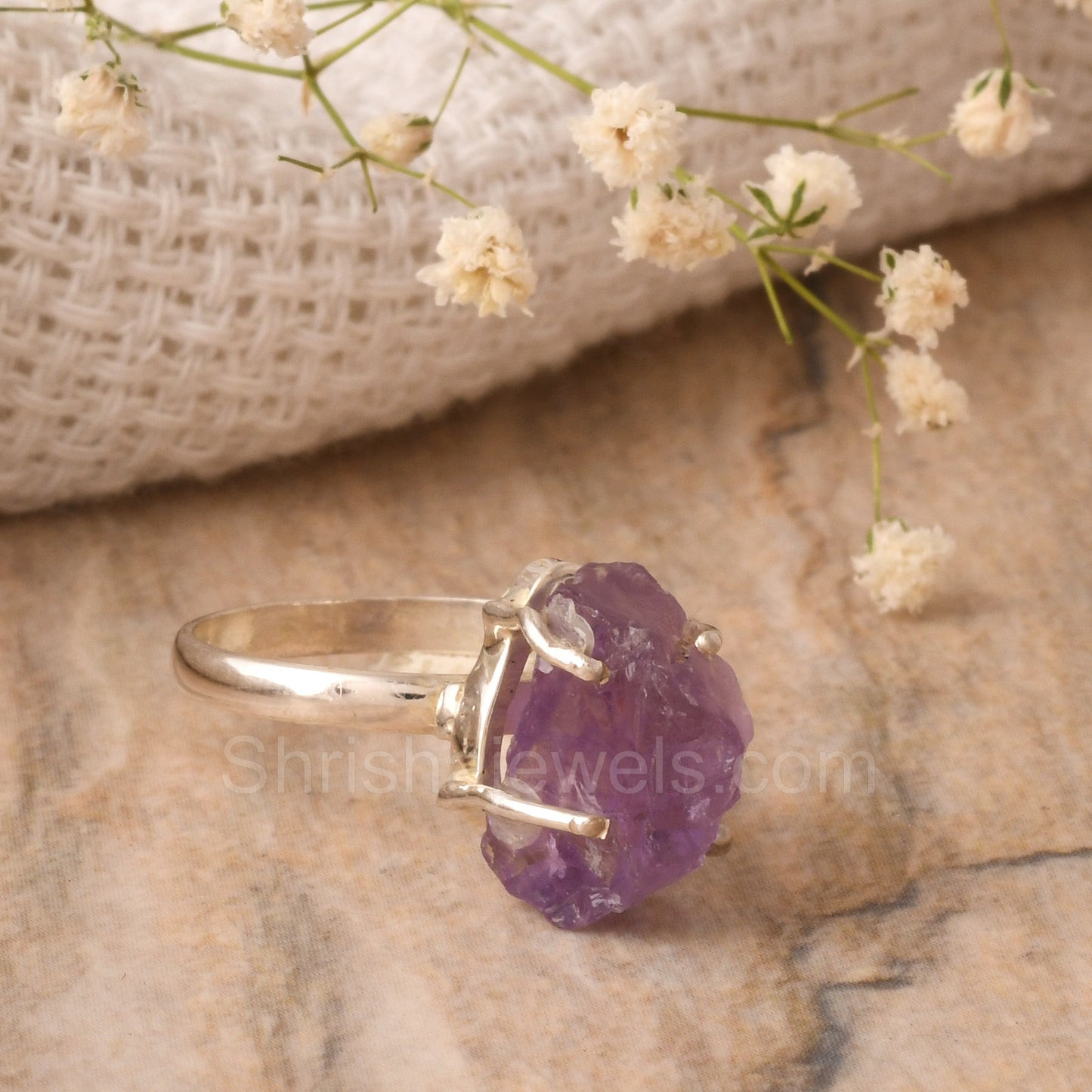 Amethyst Rough 925 Sterling Silver Ring SIZE - 8 US - One of Kind Ring - Shrisha Jewels - SJRG-10075