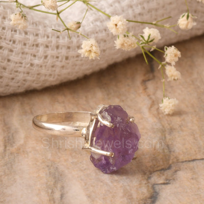 Amethyst Rough 925 Sterling Silver Ring SIZE - 8 US - One of Kind Ring - Shrisha Jewels - SJRG-10075