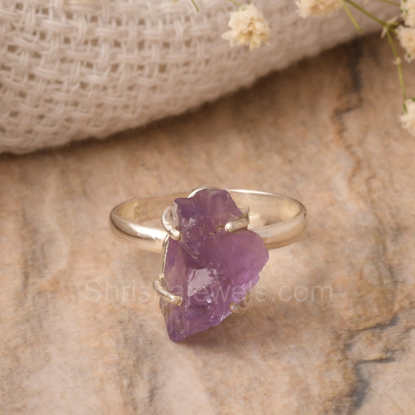 Amethyst Rough 925 Sterling Silver Ring SIZE - 8 US - One of Kind Ring - Shrisha Jewels - SJRG-10075