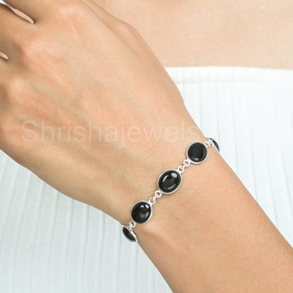 Black Onyx 925 Sterling Silver Bracelet - Shrisha Jewels - SJBR-10066