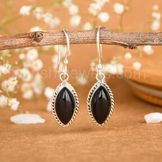 Black Onyx 925 Sterling Silver Earrings - Shrisha Jewels - SJER-10032